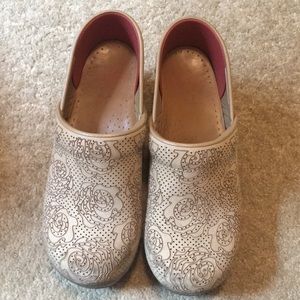 Tan floral Dansko nursing clogs